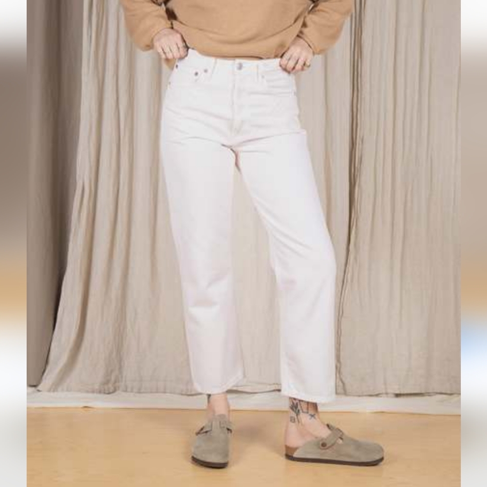 Frame Off White Le Pixie Slouch Button Fly High Rise Crop Jeans 31 (Bx28)